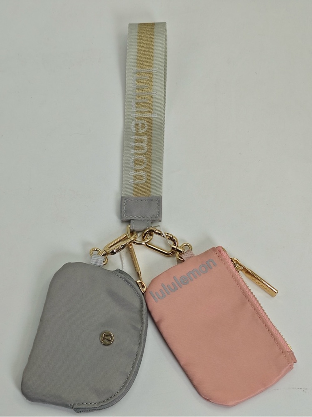 lululemon Pink and Gray Dual Pouch Key Set with Gold Hardware